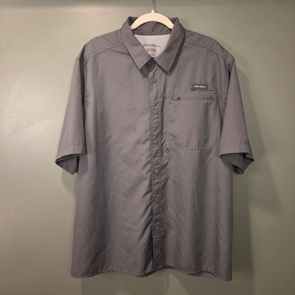 Eddie Bauer Men's Short Sleeve Button Up Shirt Outdoors Active, Size XXL, Gray